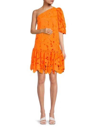 Zac Posen Women's One Shoulder Drop Waist Lace Dress In Apricot