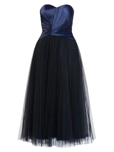 Zac Posen Women's Pleated Bustier Tulle Midi-dress In Knight