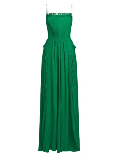 Zac Posen Lace-trimmed Pleated Chiffon Gown In Alpine