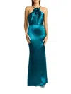 Zac Posen Flower Neck Gown In Aquamarine