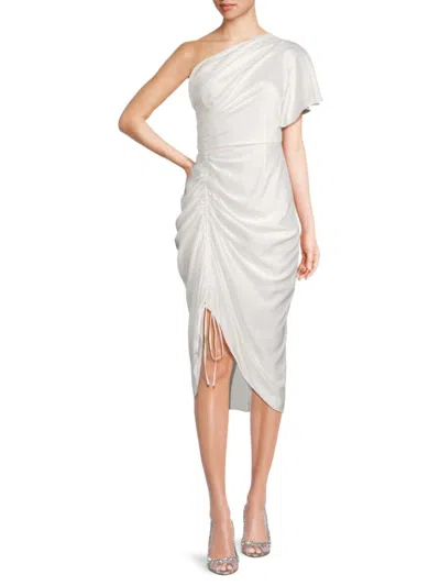 Zac Posen Women's Ruched Satin One-shoulder Sheath Midi-dress In White