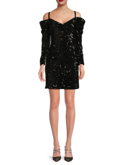 Zac Posen Women's Sequinned Cold-shoulder A-line Minidress In Black