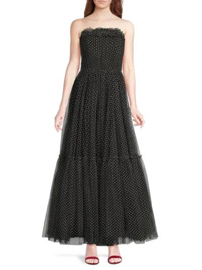 Zac Posen Women's Strapless Polka Dot Tulle Gown In Black