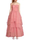 Zac Posen Asymmetrical Tiered Tulle Ball Gown In Pink