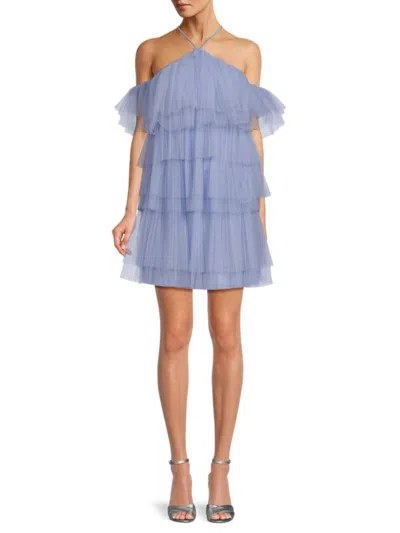 Zac Posen Women's Tiered Tulle Mini Dress In Periwinkle Purple