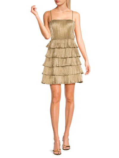 Zac Posen Women's Tired Metallic Pleated Mini Dress In Champagne