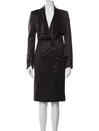 Pre-owned Zac Posen Wool Cutout Accent Skirt Suit In Purple