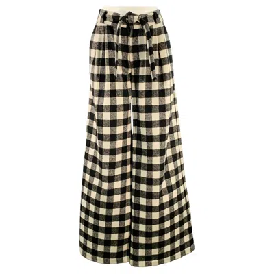 Pre-owned Zac Posen Zac By  Size 4 Black White Wool Blend Checkered Belted Dress Pants