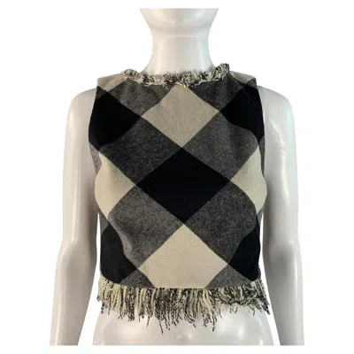 Pre-owned Zac Posen Zac  Size 0 Black White Wool / Polyester Checkered Fringed Dress Top