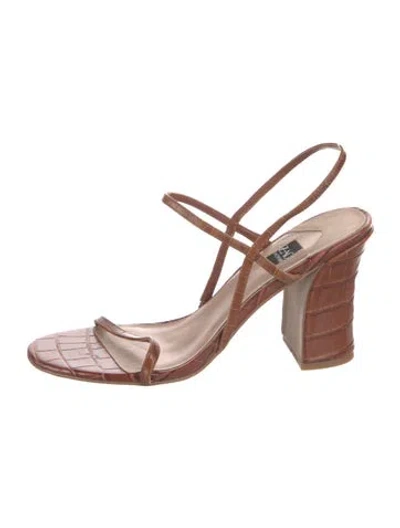 Pre-owned Zac Zac Posen Embossed Leather Slingback Sandals In Brown