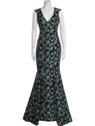 Pre-owned Zac Zac Posen Floral Print Long Dress In Black