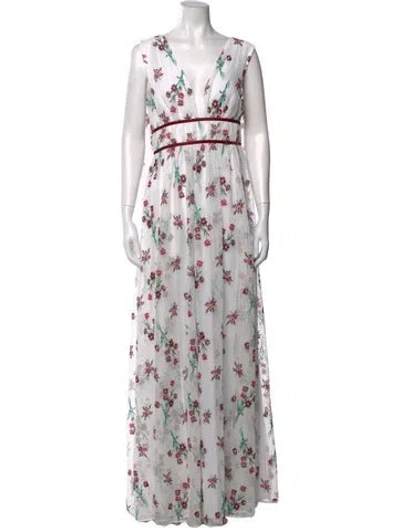 Pre-owned Zac Zac Posen Floral Print Long Dress In White