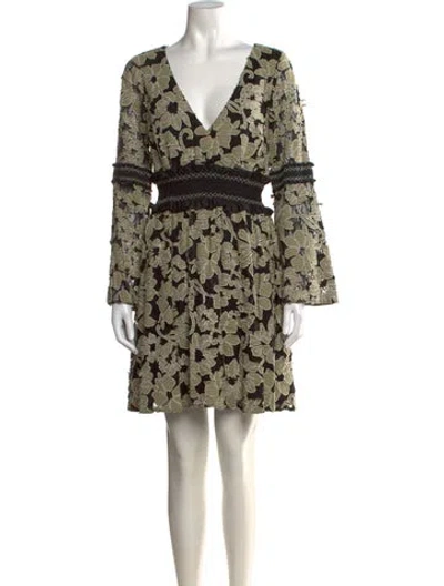 Pre-owned Zac Zac Posen Floral Print Mini Dress In Black/green