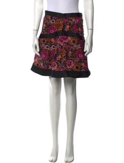 Pre-owned Zac Zac Posen Floral Print Mini Skirt In Black