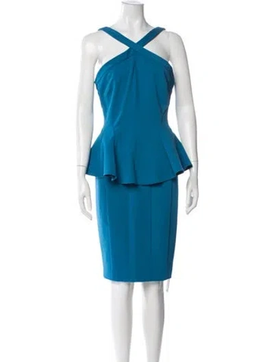 Pre-owned Zac Zac Posen Halterneck Knee-length Dress In Blue