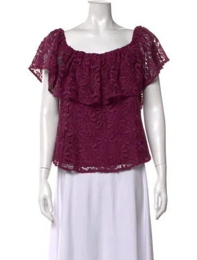 Pre-owned Zac Zac Posen Lace Pattern Off-the-shoulder Top In Purple