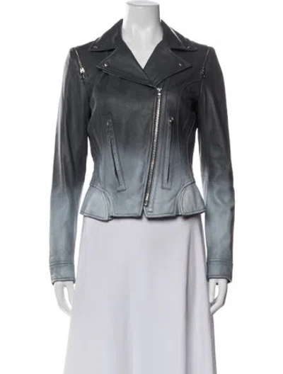 Pre-owned Zac Zac Posen Leather Biker Jacket In Gray