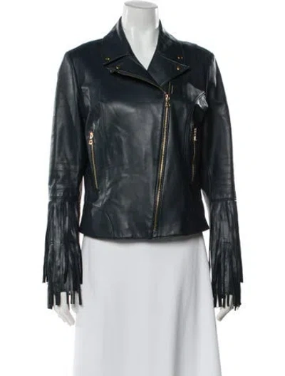 Pre-owned Zac Zac Posen Leather Biker Jacket In Green