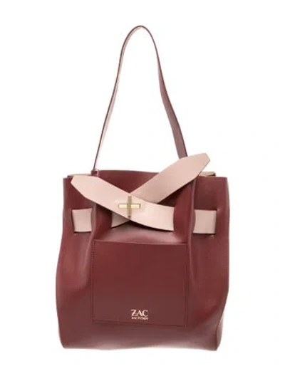 Pre-owned Zac Zac Posen Leather Top Handle Bag In Burgundy