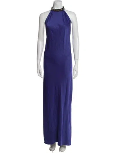 Pre-owned Zac Zac Posen Mock Neck Long Dress In Blue