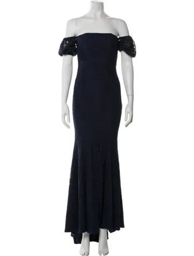 Pre-owned Zac Zac Posen Off-the-shoulder Long Dress In Blue