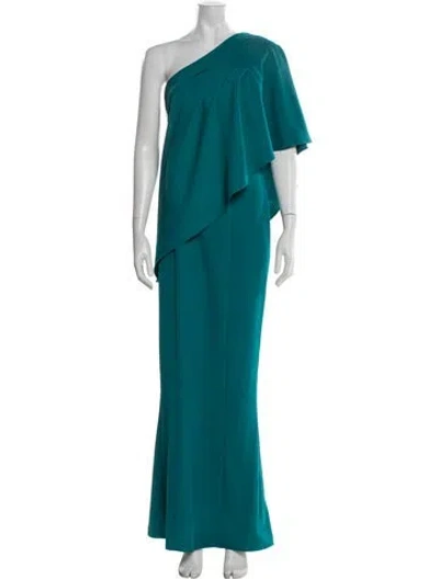 Pre-owned Zac Zac Posen One-shoulder Long Dress In Green