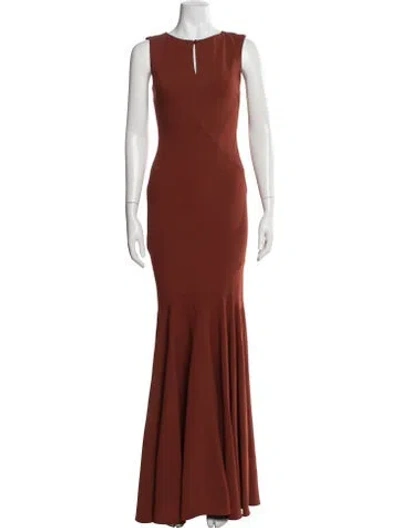 Pre-owned Zac Zac Posen Plunge Neckline Long Dress In Orange