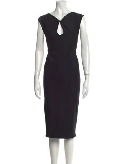 Pre-owned Zac Zac Posen Plunge Neckline Midi Length Dress In Black