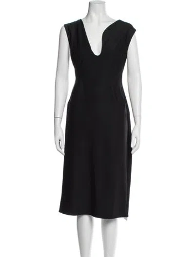 Pre-owned Zac Zac Posen Plunge Neckline Midi Length Dress W/ Tags In Black