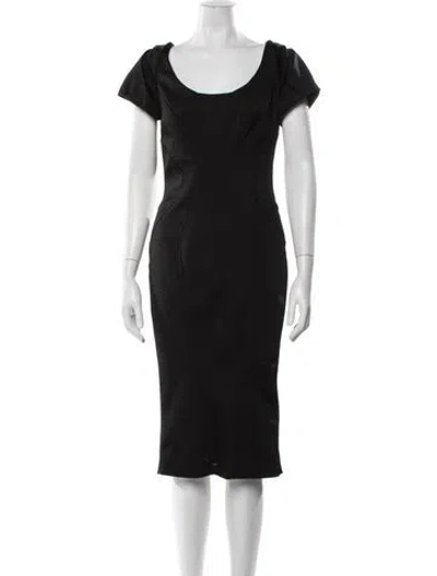 Pre-owned Zac Zac Posen Scoop Neck Midi Length Dress In Black