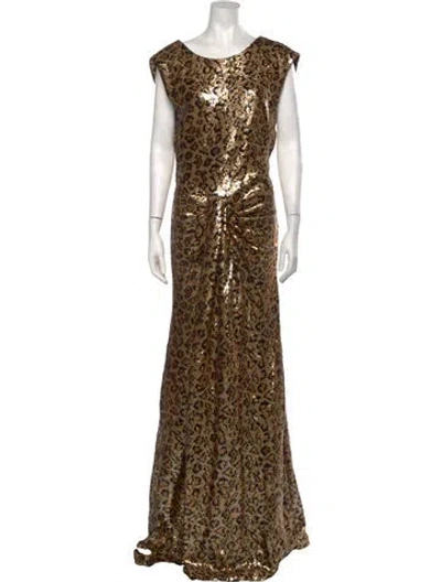 Pre-owned Zac Zac Posen Sequin Long Dress In Gold