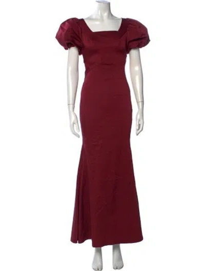 Pre-owned Zac Zac Posen Square Neckline Long Dress In Burgundy