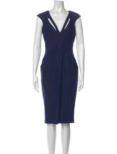 Pre-owned Zac Zac Posen V-neck Knee-length Dress In Blue