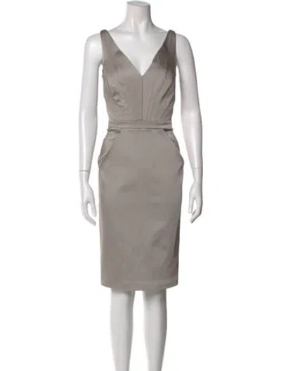 Pre-owned Zac Zac Posen V-neck Knee-length Dress In Gray