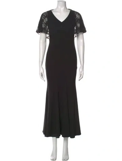 Pre-owned Zac Zac Posen V-neck Long Dress In Black