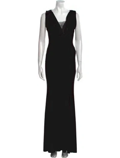 Pre-owned Zac Zac Posen V-neck Long Dress In Black