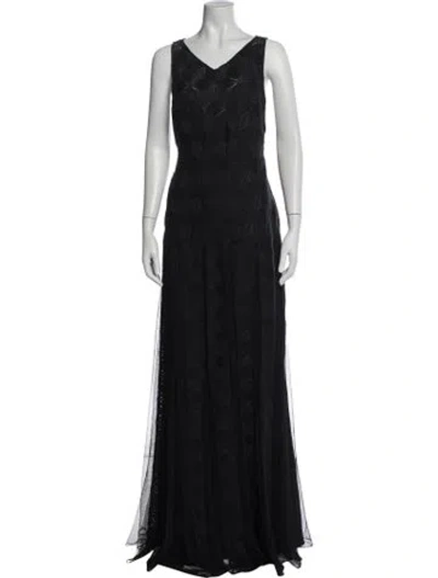 Pre-owned Zac Zac Posen V-neck Long Dress In Black