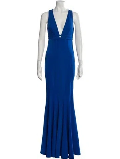 Pre-owned Zac Zac Posen V-neck Long Dress In Blue