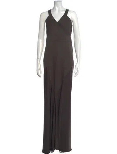 Pre-owned Zac Zac Posen V-neck Long Dress In Gray
