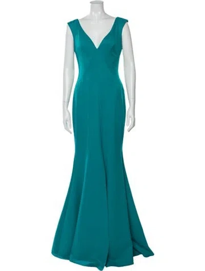 Pre-owned Zac Zac Posen V-neck Long Dress In Green
