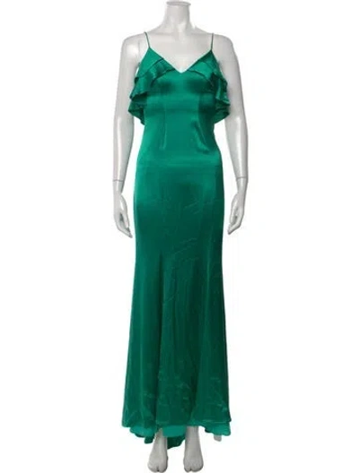 Pre-owned Zac Zac Posen V-neck Long Dress In Green