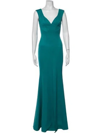 Pre-owned Zac Zac Posen V-neck Long Dress In Green