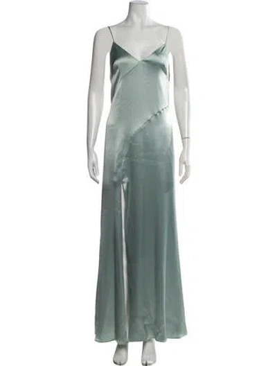 Pre-owned Zac Zac Posen V-neck Long Dress In Green