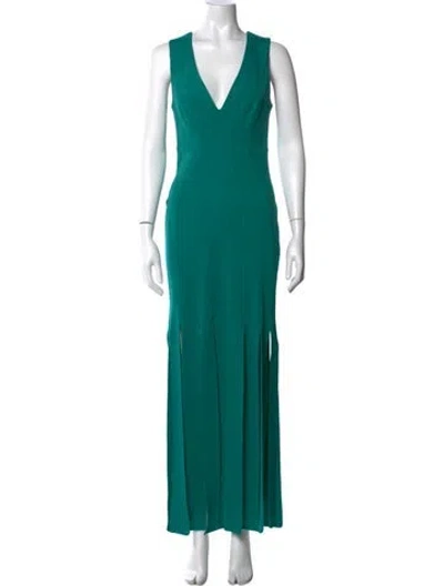 Pre-owned Zac Zac Posen V-neck Long Dress In Green