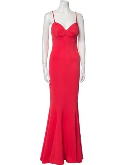 Pre-owned Zac Zac Posen V-neck Long Dress In Red