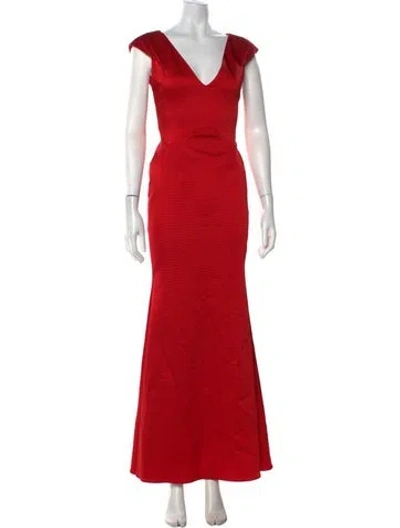 Pre-owned Zac Zac Posen V-neck Long Dress In Red