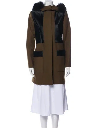 Pre-owned Zac Zac Posen Wool Colorblock Pattern Parka In Multi