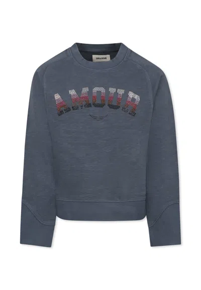 ZADIG & VOLTAIRE GREY SWEAT-SHIRT FOR GIRL WITH WRITING
