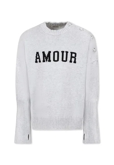 Zadig & Voltaire Kids' Grey Sweater For Girl With Writing
