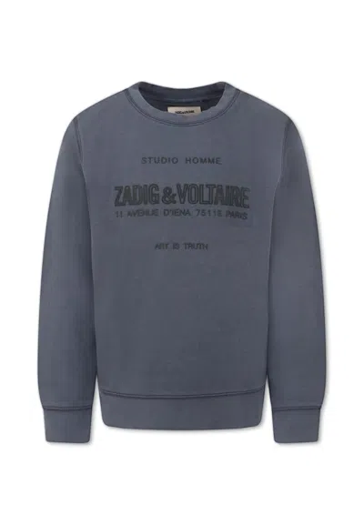 Zadig & Voltaire Kids' Grey Sweatshirt For Boy With Black Logo